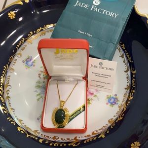 Jade authentic new pendant with gold frame & chain